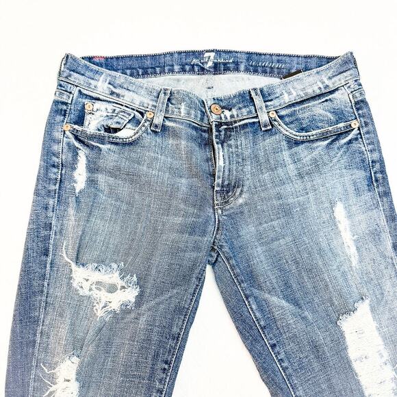 7 For All Mankind Roxanne Ripped Denim Jeans Dark Wash Size 27 - Picture 3 of 8
